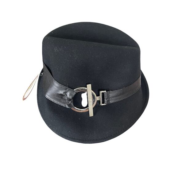 SCALA COLLEZIONE BLACK 100% WOOL FEDORA HAT NWT - Picture 2 of 8